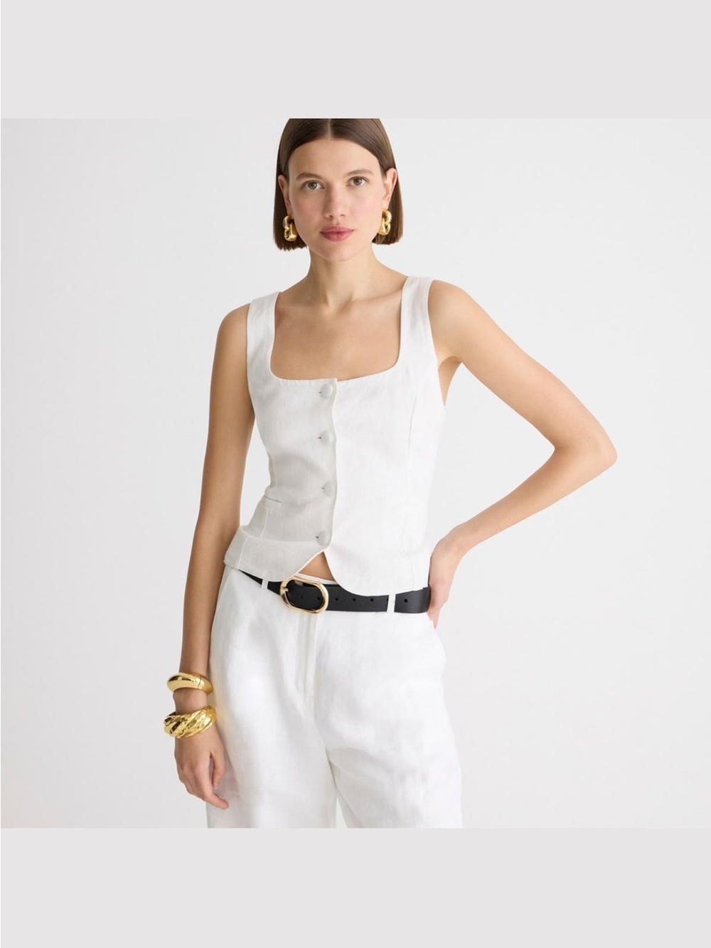 J. Crew White Linen Button-Front Vest Top